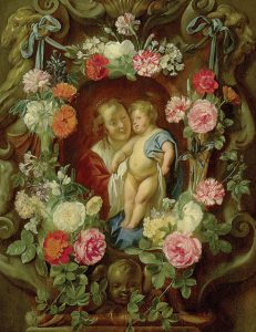 The Virgin and Child in a Cartouche Decorated with Flowers