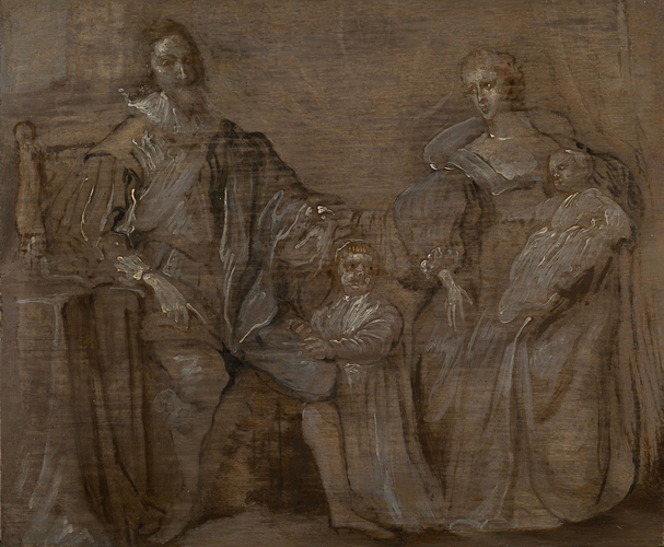Sketch of Charles I and Queen Henrietta Maria with their two eldest children, Prince Charles and Princess Mary