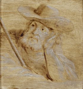 Head of an Old Man Wearing a Hat and Holding a Staff